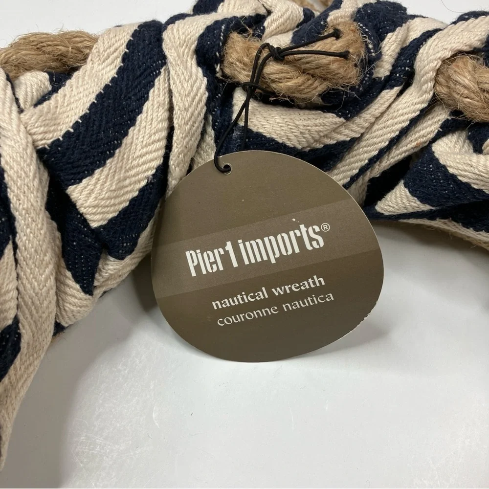 Pier 1 Imports | Nautical Navy Cream Scrunched Bow Wreath NEW!